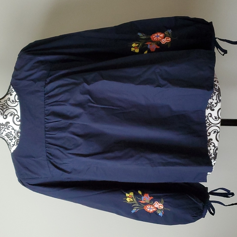 LOFT navy blue blouse with embroidery.